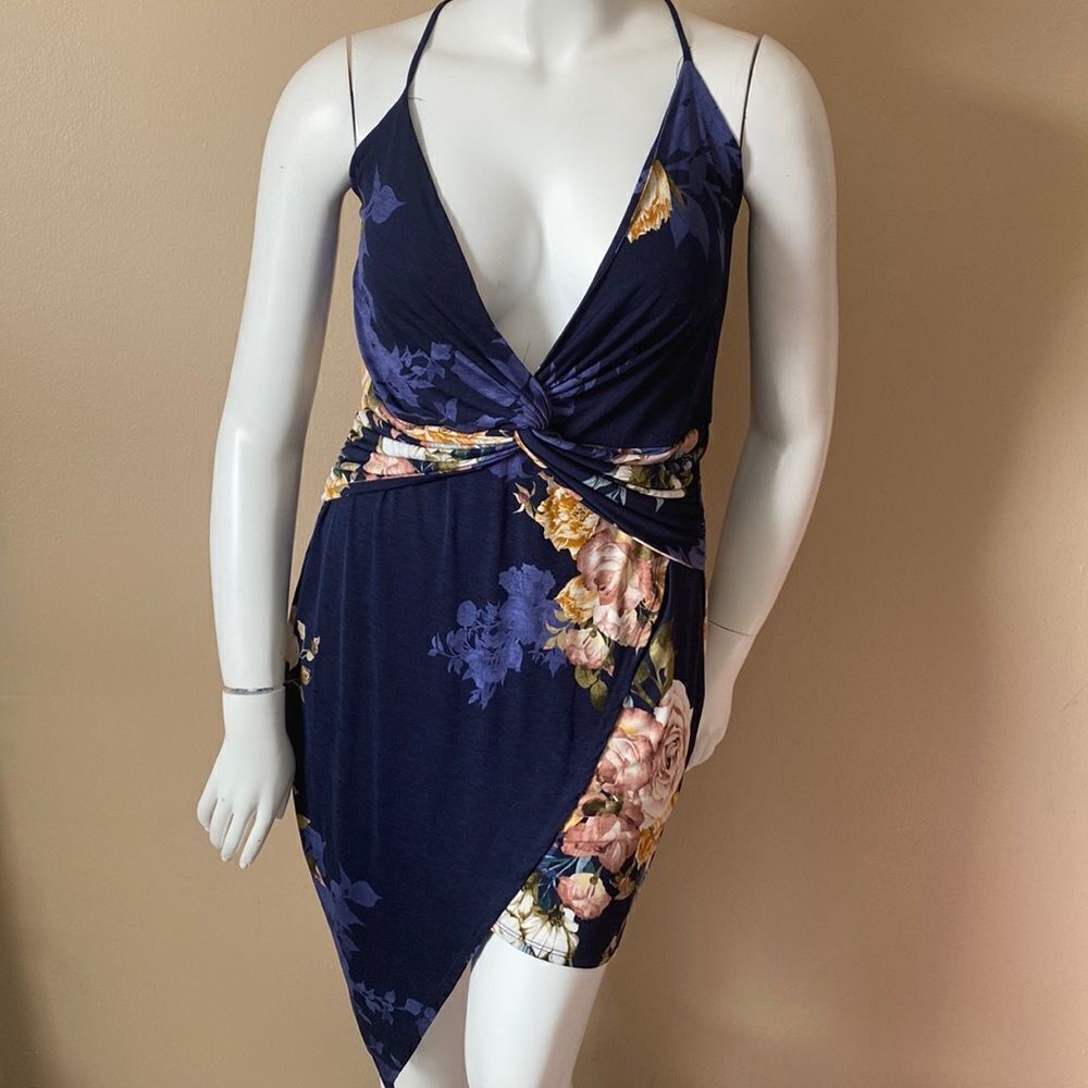 NWT Floral Navy Bodycon Asymmetrical Maxi Dress - Size 1X